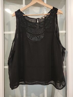 Ipekyol Women's Black Sleeveless Embroidered Chiffon Top